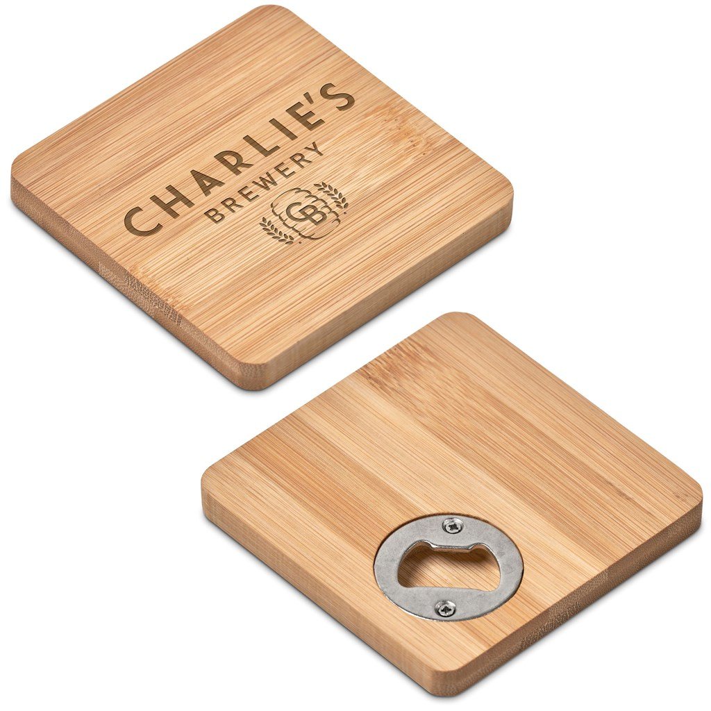 6 Packed Bamboo Bottle Opener Coasters